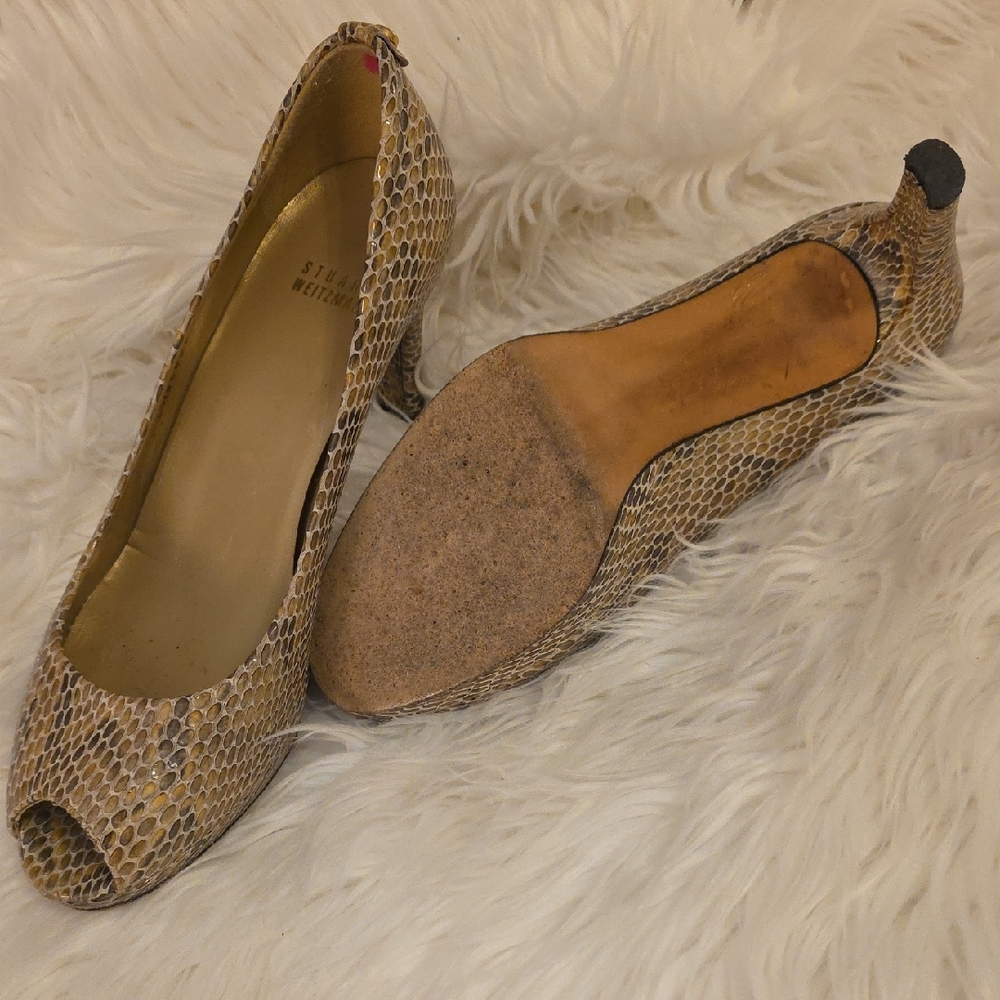 Stuart Weitzman Snakeskin Peep-Toe Heels - Picture 6 of 9